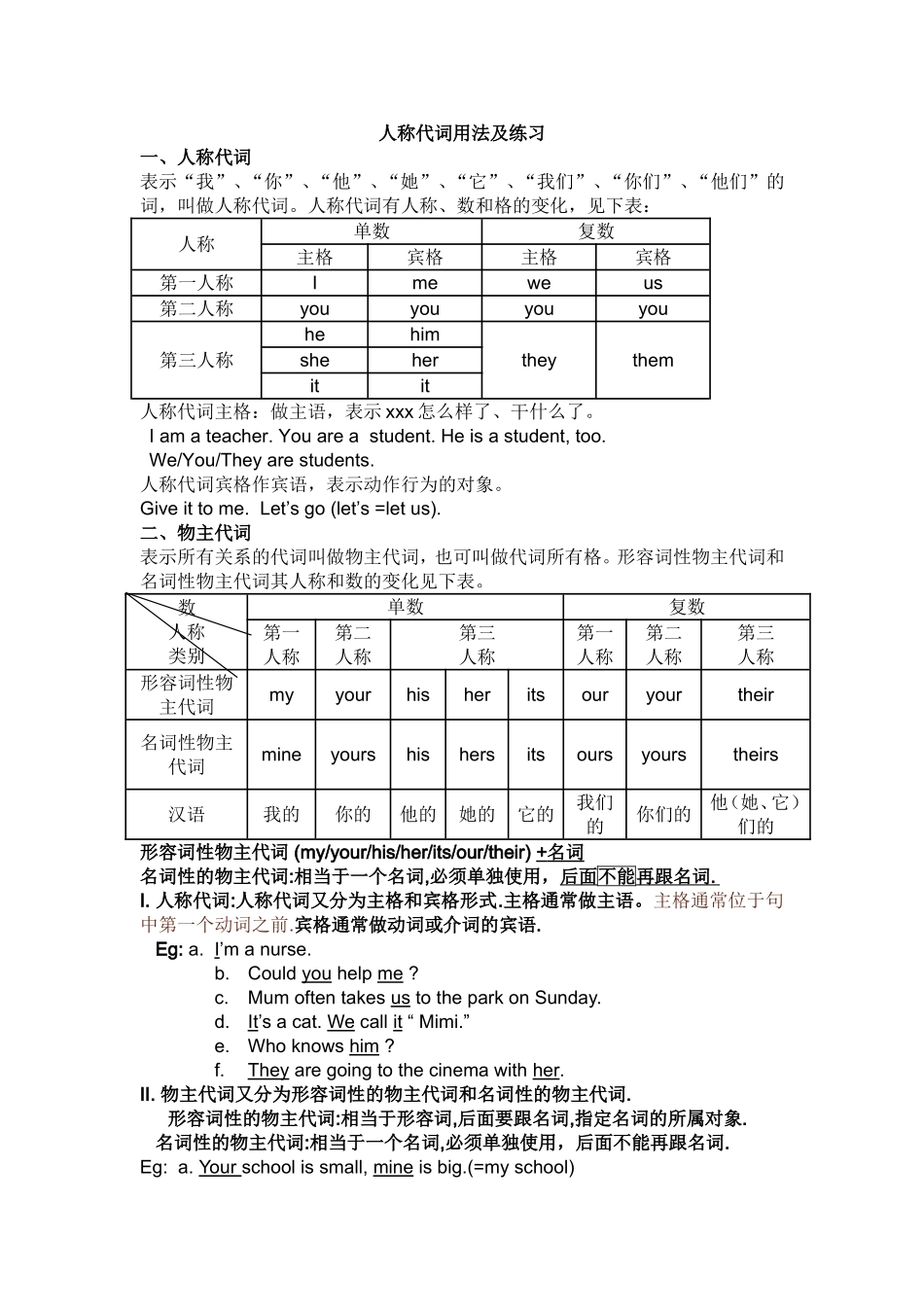 人称代词用法及练习_第1页