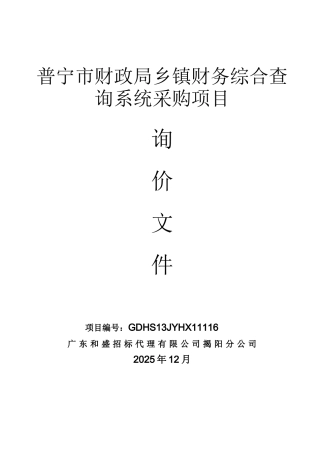普宁市财政局乡镇财务综合查询系统采购项目询价文件