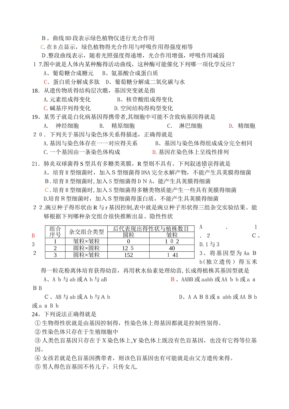 普通高中生物学业水平考试试题及答案_第3页
