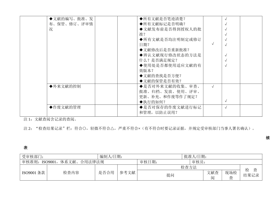 最新iso9001质量管理体系审核通用检查表推荐参考_第3页