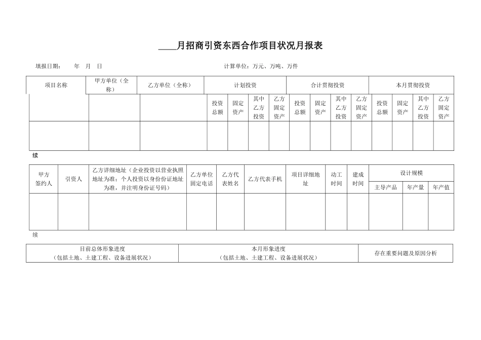 月招商引资东西合作项目情况月报表_第1页