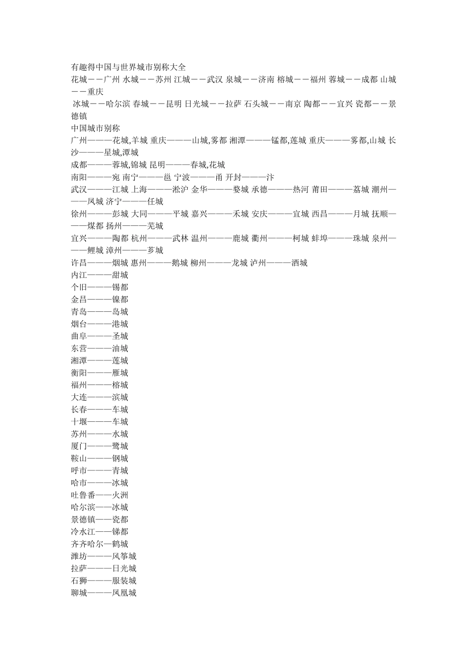 有趣得中国与世界城市别称大全_第1页