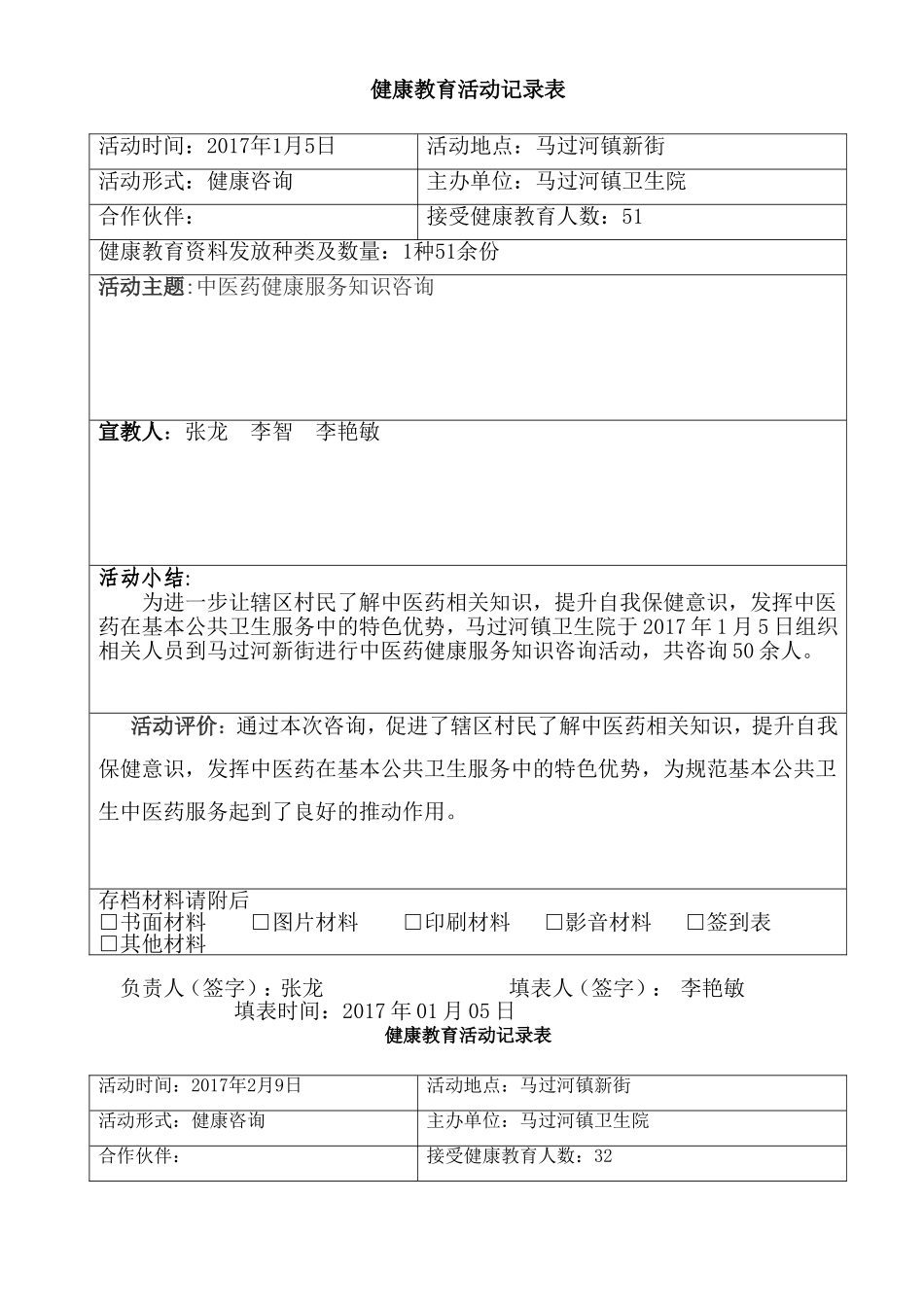 乡镇医院健康教育活动记录表_第1页