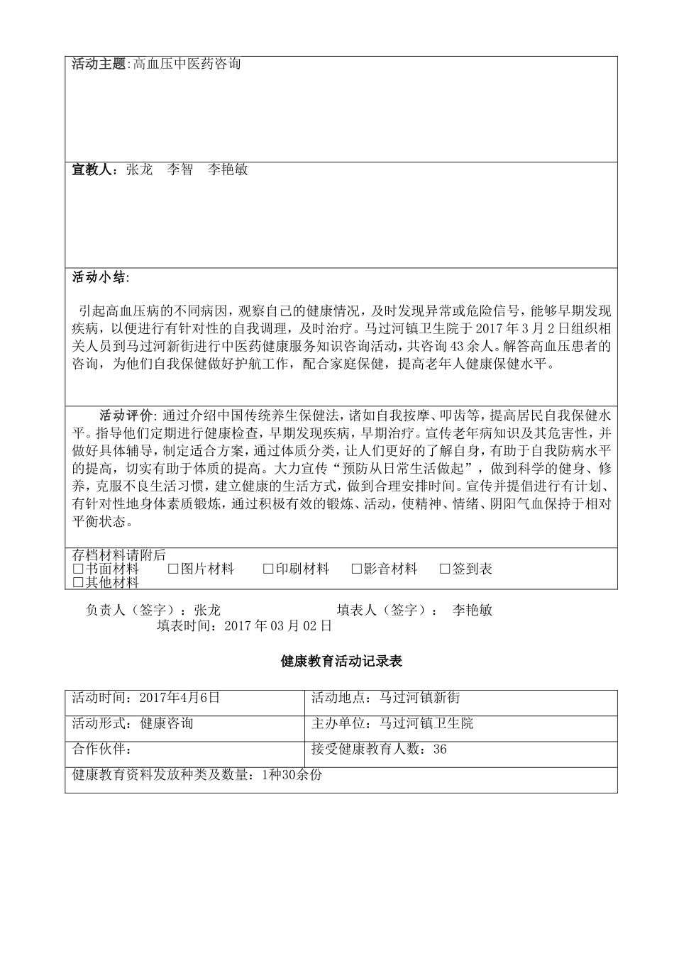 乡镇医院健康教育活动记录表_第3页