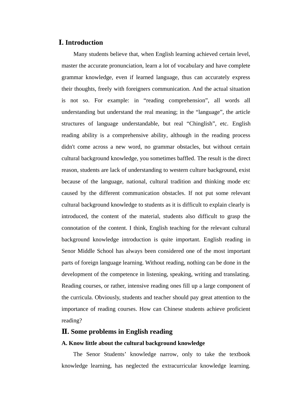 本科毕业设计-application-of-cultural-introduction-in-english-reading-teaching--英语专业_第1页