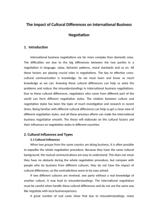 本科毕业设计-the-impact-of-cultural-differences-on-international-business-negotiation--英语论文