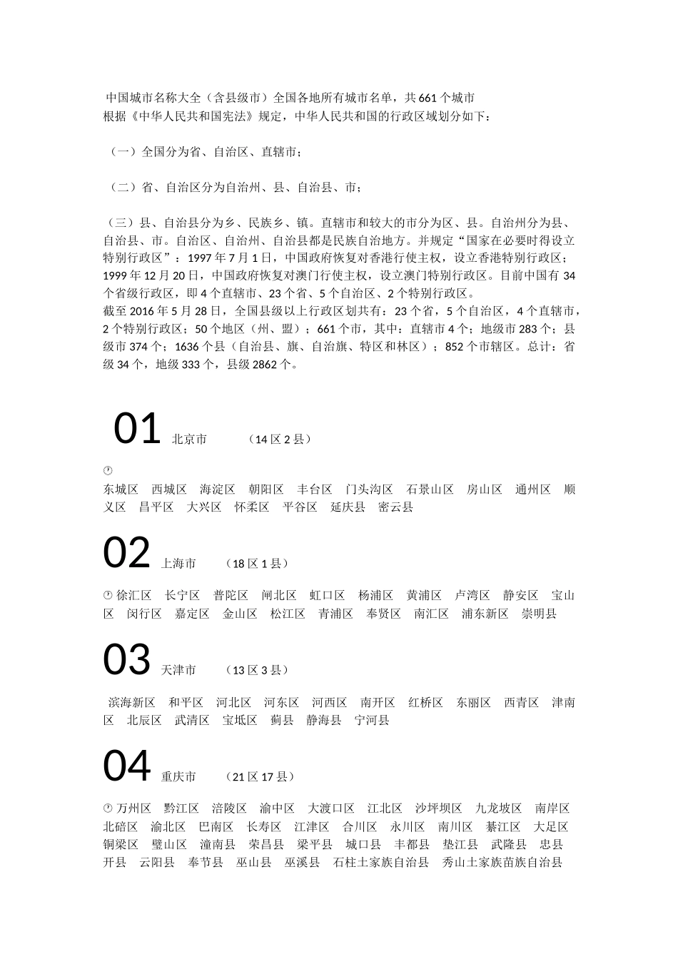 中国城市名称大全（含县级市）全国各地所有城市名单，共661个城市_第1页