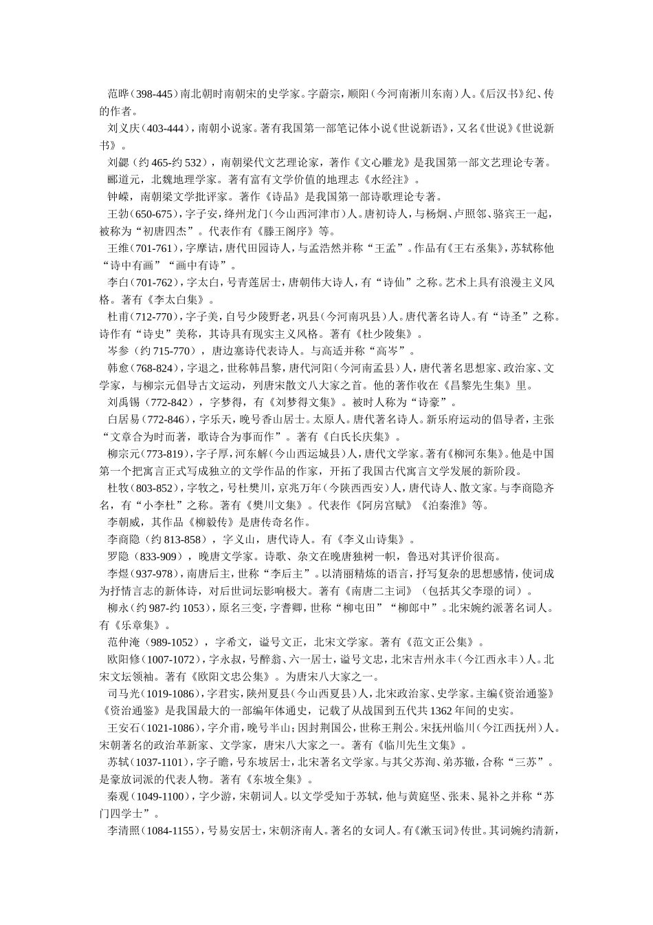 中国重要作家的时代及代表作_第2页
