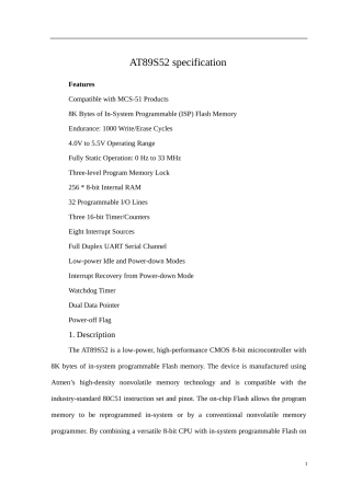 中文翻译AT89S52说明书