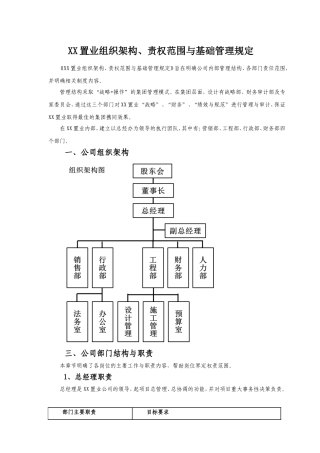 XX置业组织架构、责权范围与基础管理规定