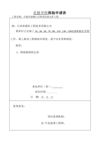 人工挖孔桩工程检验批质量验收记录表
