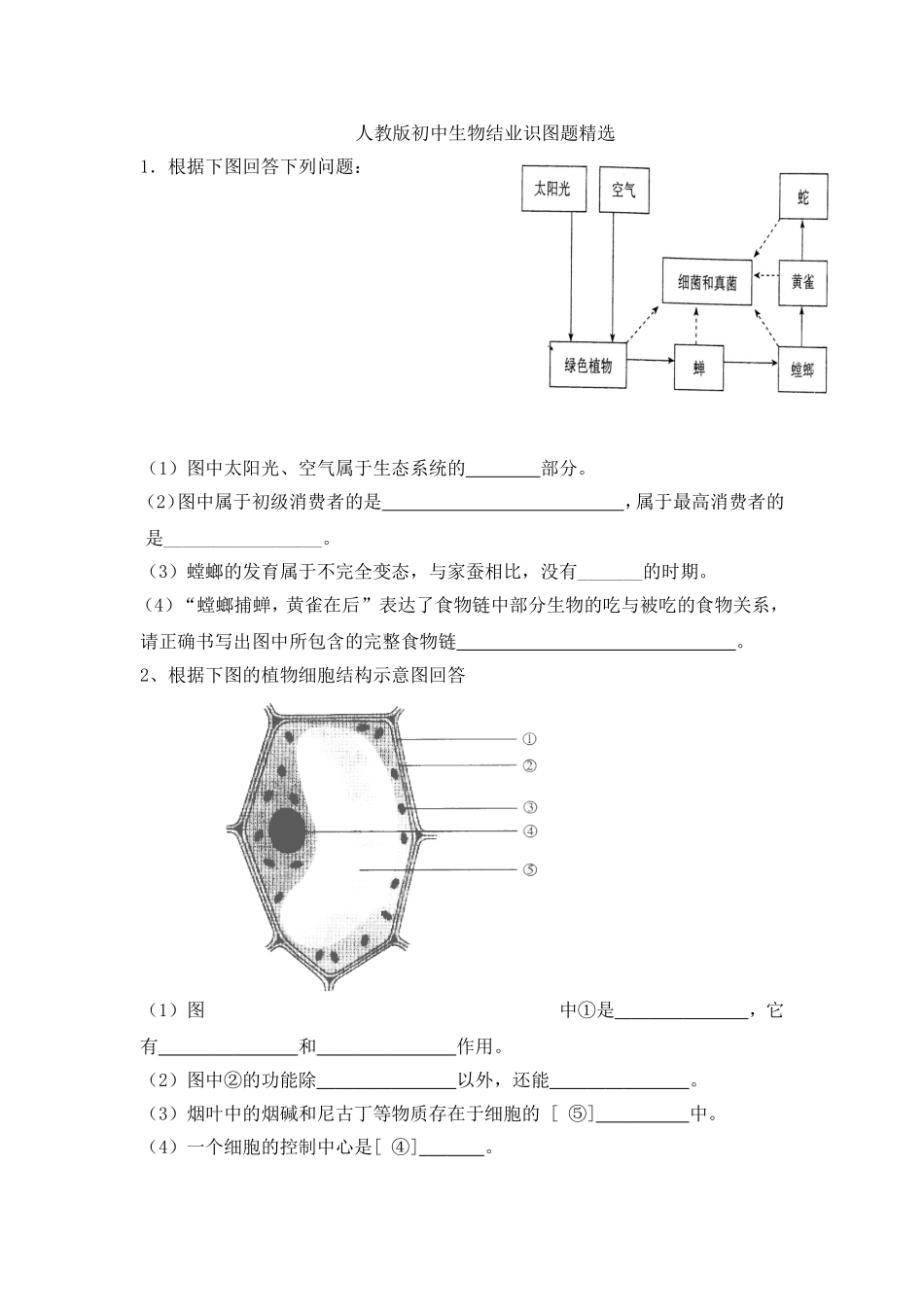 人教版初中生物结业识图题精选_第1页