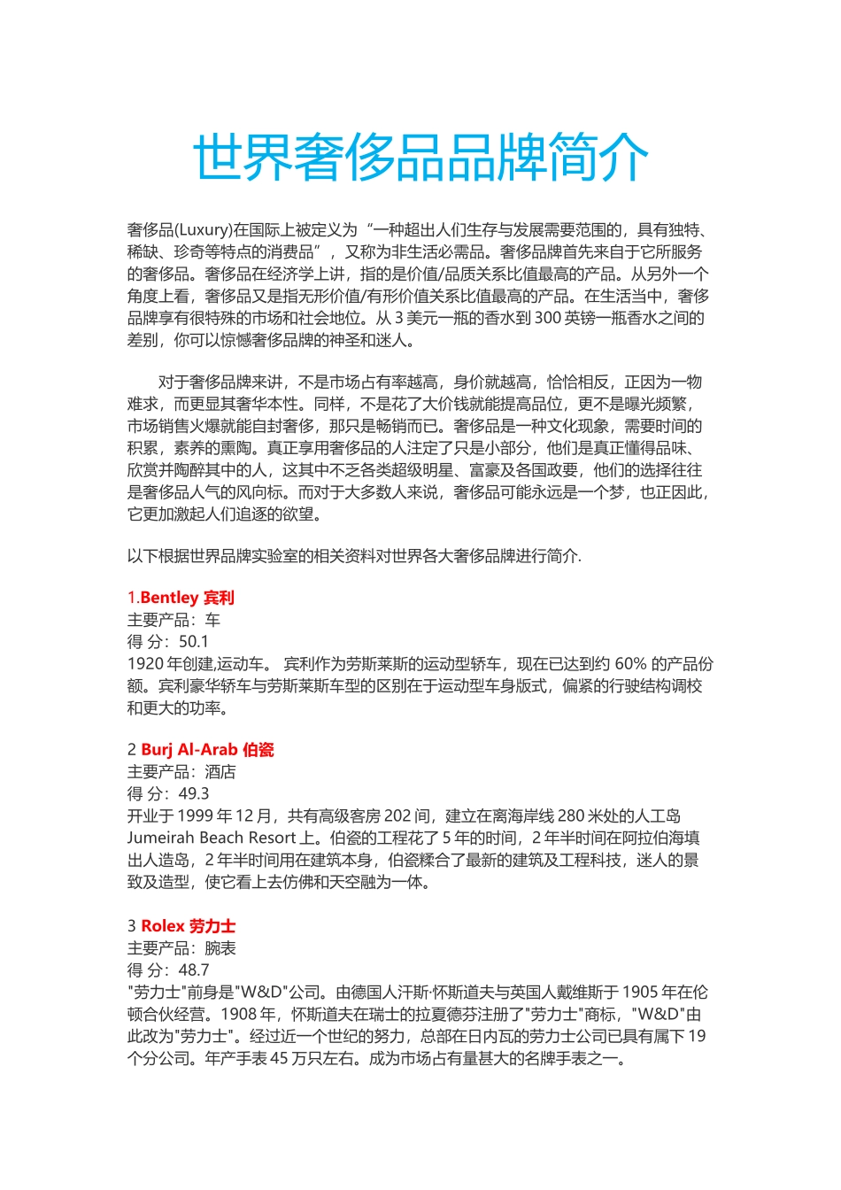 世界奢侈品品牌简介_第1页