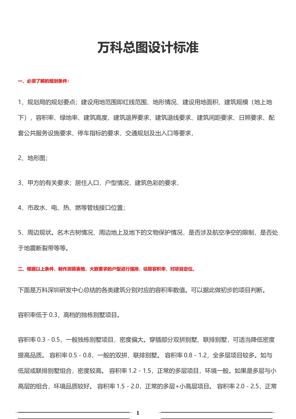万科总图设计标准_第1页