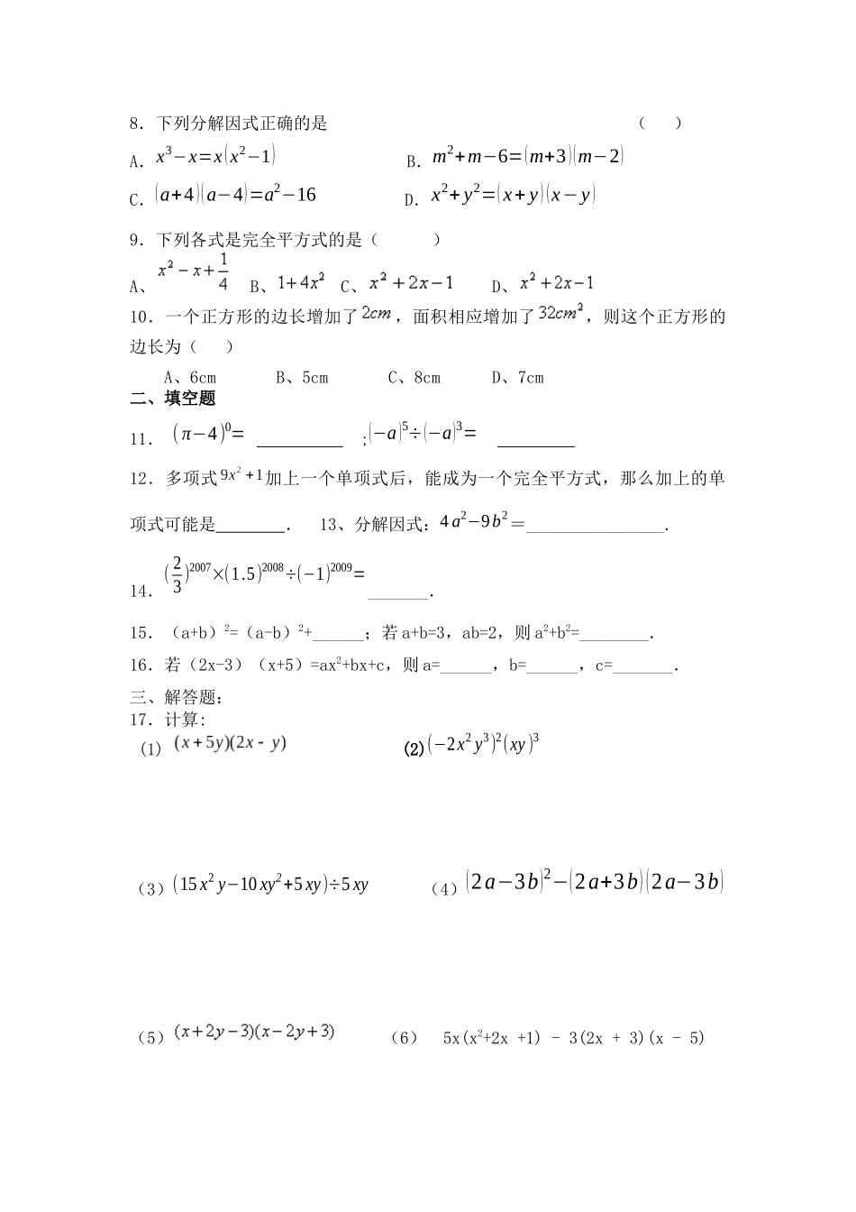整式的乘法与因式分解练习_第2页