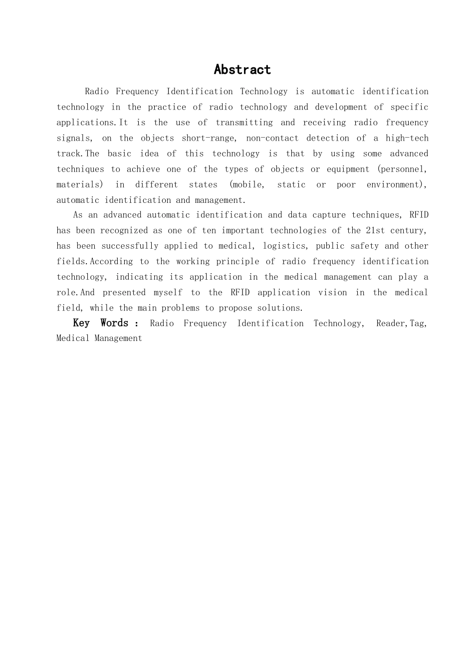 本科毕业设计-略论射频识别技术在医疗管理应用方面的现状与对策_第1页