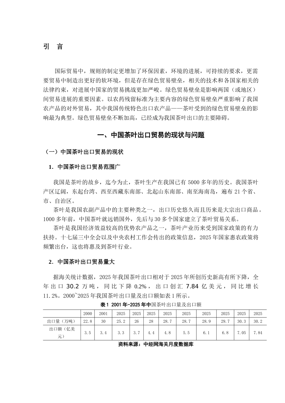 本科毕业设计-绿色贸易壁垒对中国茶业出口的影响和对策分析_第2页