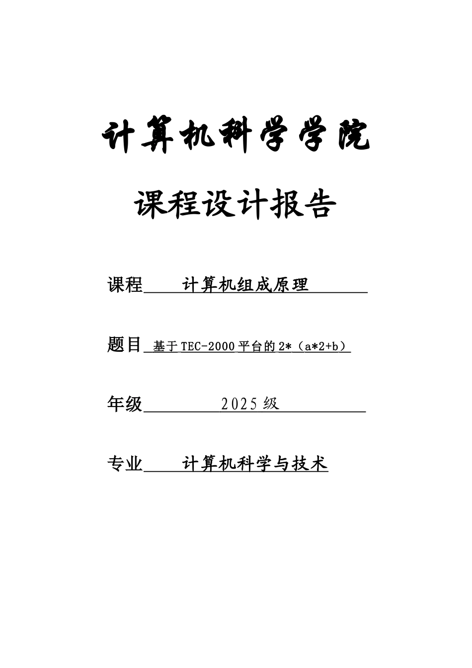 本科毕业设计-计算机组成原理课程设计基于tec2000平台的2_第1页