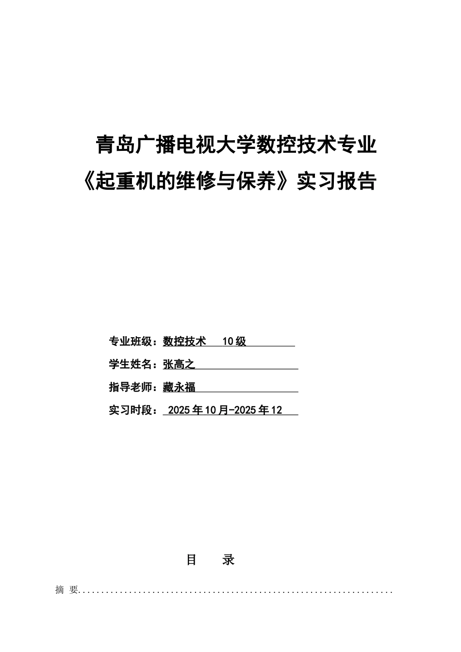本科毕业设计-起重机的维修与保养实习报告完整版_第1页