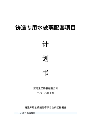 本科毕业设计-铸造专用水玻璃配套项目立项策划书