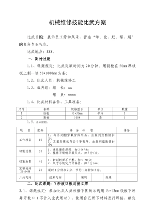 机械维修技能比武方案