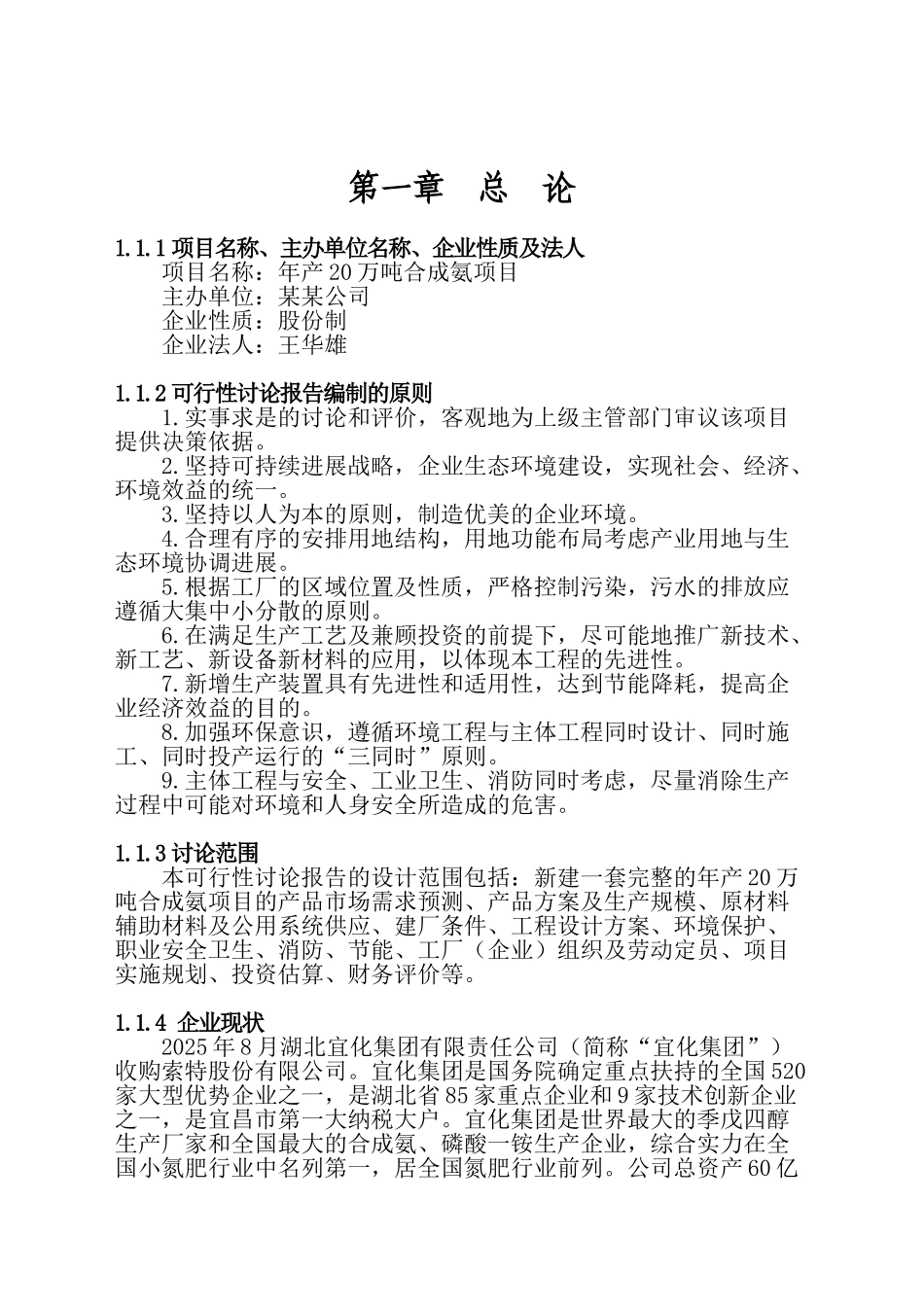 某公司年产20万吨合成氨建设项目可行性研究报告书-164页甲级资质可研报告书_第2页