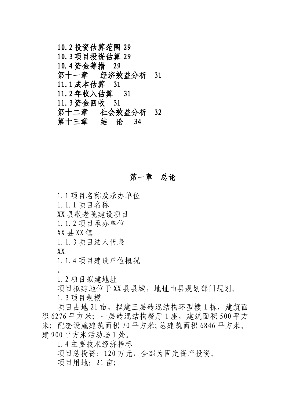 某县中心敬老院建设项目可行性研究报告书_第3页
