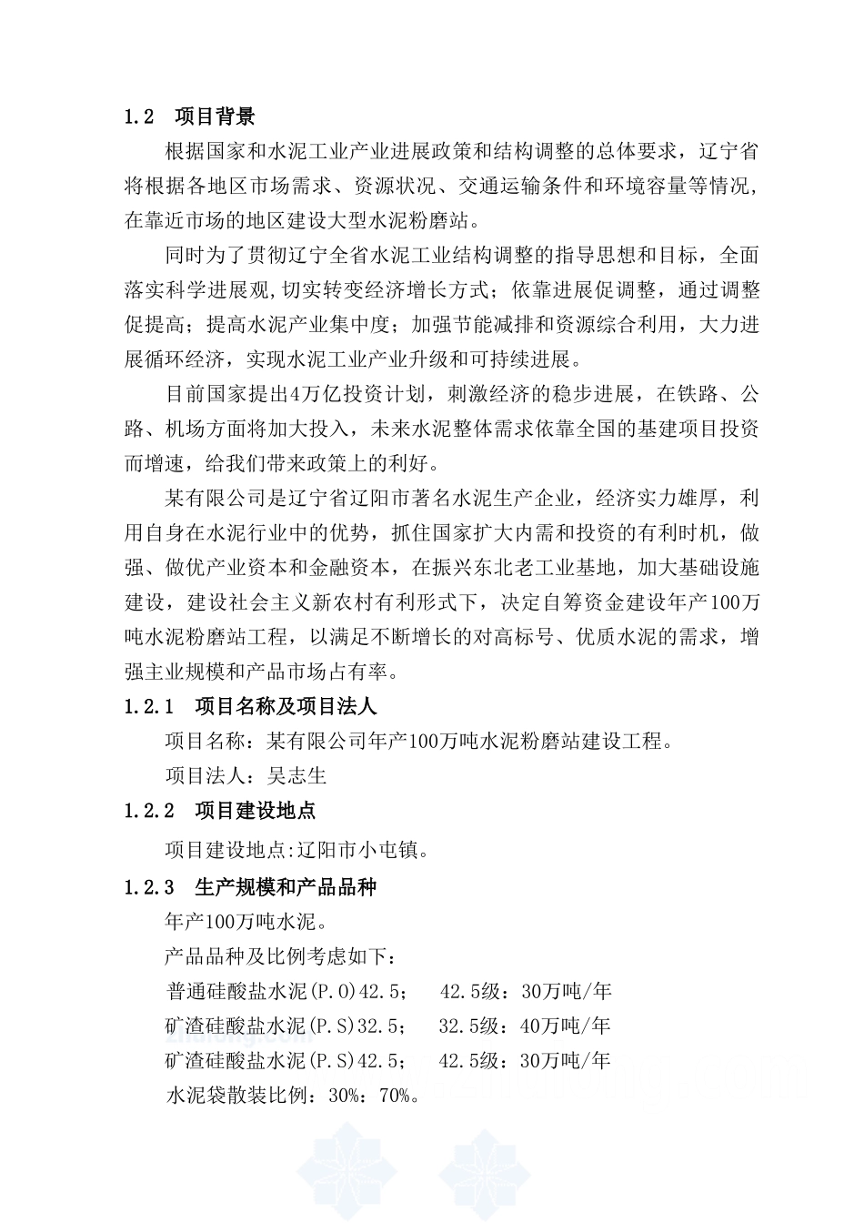 某有限公司年产100万吨水泥粉磨站建设工程项目资金申请报告_第3页