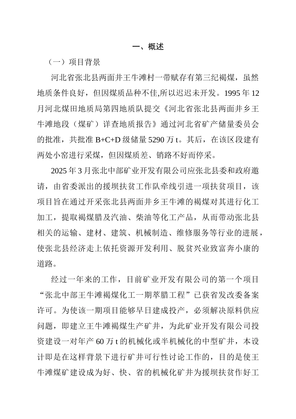 某某褐煤化工原料基地某某煤矿可行性研究报告_第1页