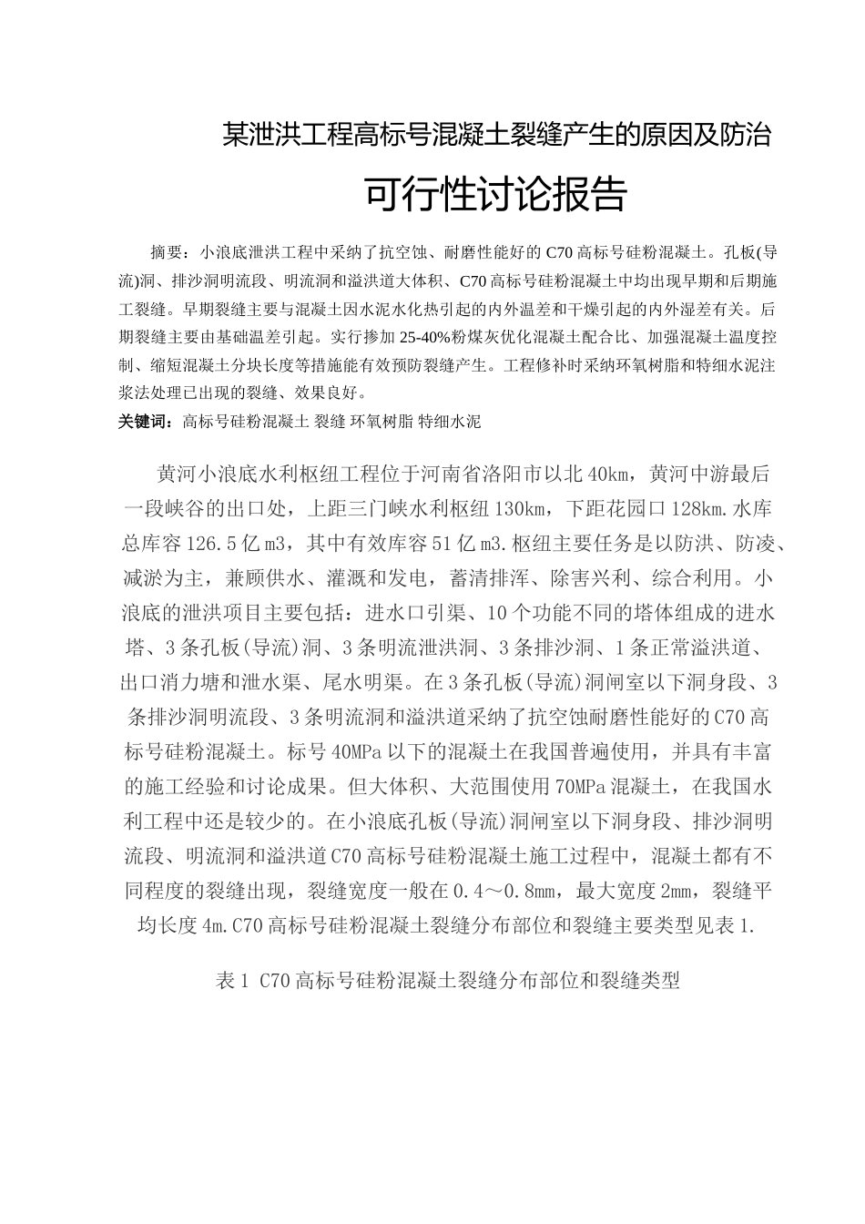 某泄洪工程高标号混凝土裂缝产生的原因及防治可行性研究报告_第1页