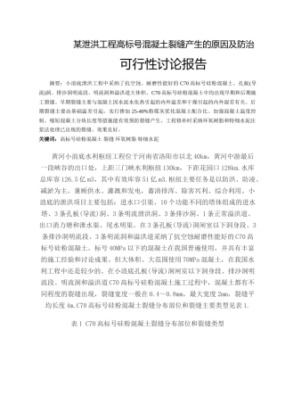 某泄洪工程高标号混凝土裂缝产生的原因及防治可行性研究报告