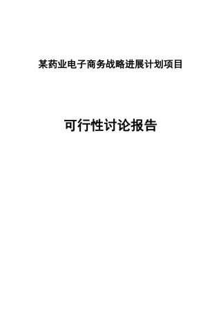 某药业电子商务战略发展计划项目投资可行性研究分析报告