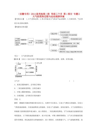 （安徽专用）2014高考地理二轮 考前三个月 第1部分 专题2 大气的受热过程与运动规律学案