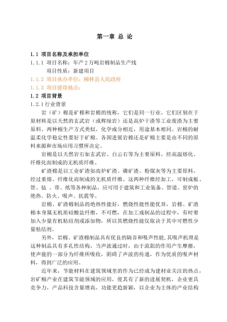 柳林县年产2万吨岩棉制品生产线可行性研究报告书