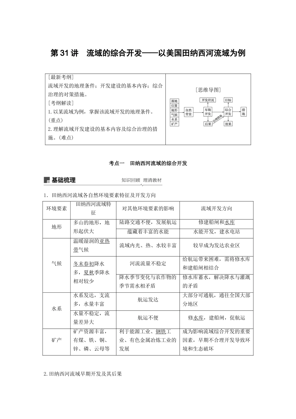 （全国通用）高考地理大一轮复习 第二章 第31讲 流域的综合开发——以美国田纳西河流域为例学案 新人教版必修3-新人教版高三必修3地理学案_第1页
