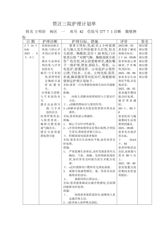 标准护理计划单格式