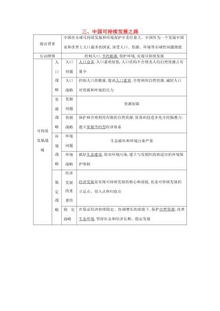 （全国通用）高考地理大一轮复习 第十单元 中国可持续发展之路表解考点-人教版高三全册地理素材
