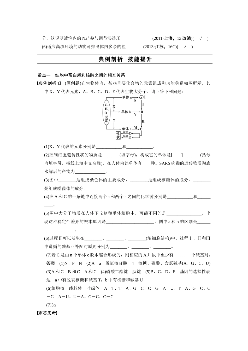 （安徽专用）2014高考生物二轮复习 考前三个月 第一部分 第一部分 专题一 第1讲 细胞的分子组成教案_第3页