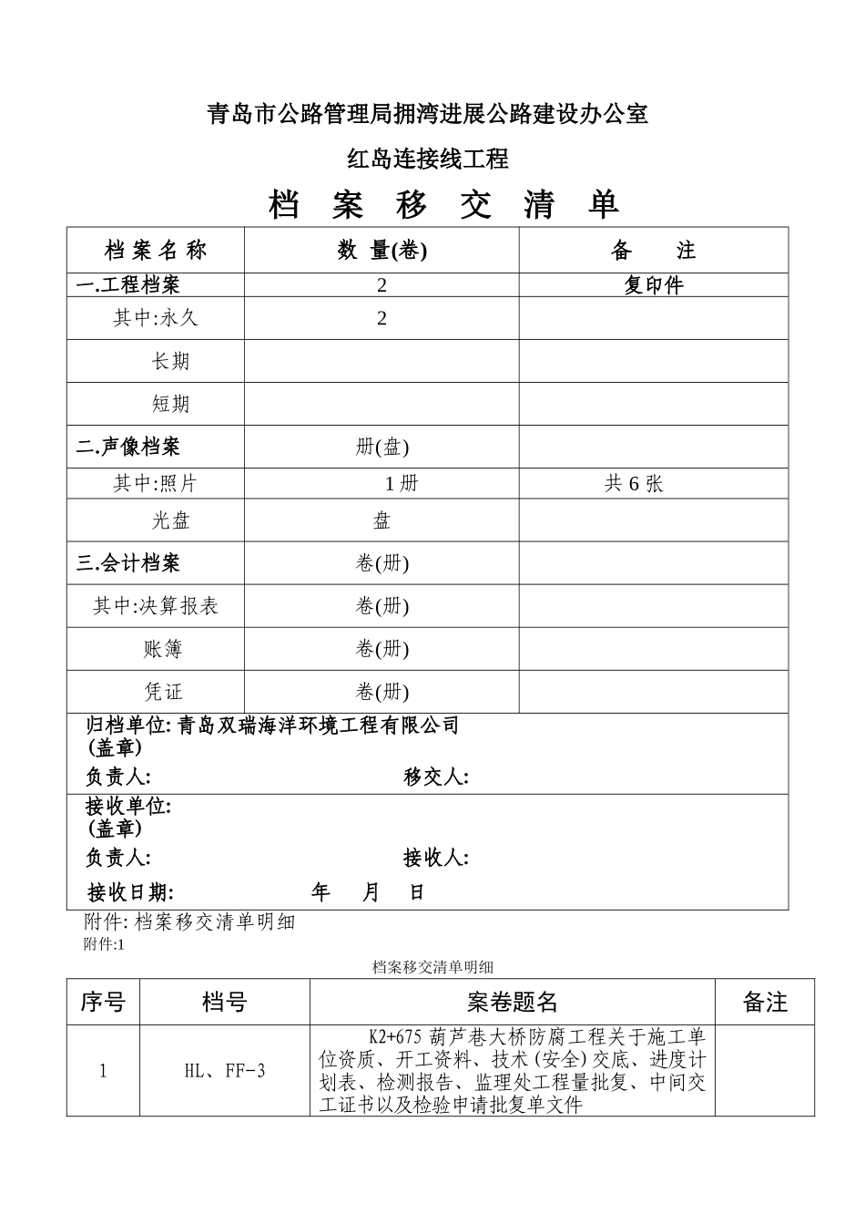 档案移交清单格式_第1页
