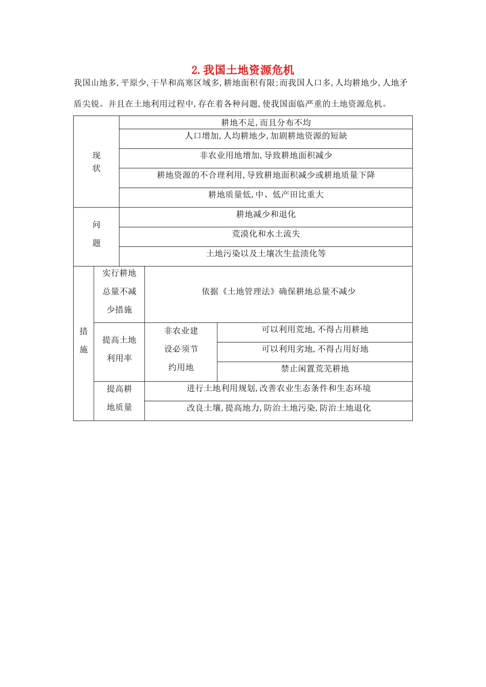 （全国通用）高考地理大一轮复习 第十七单元 第2课时 我国土地资源危机表解考点-人教版高三全册地理素材_第1页
