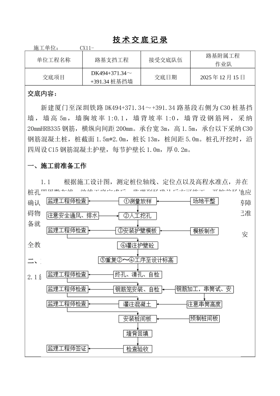 桩基挡墙技术交底_第1页