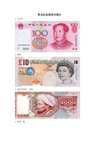 常见的各国货币图片