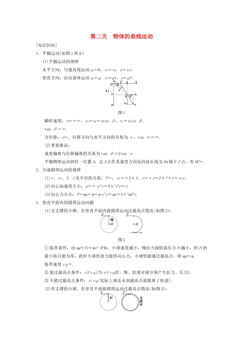 （安徽专用）2014年高考物理二轮 考前三个月 第二部分 第二天 物体的曲线运动教案_第1页