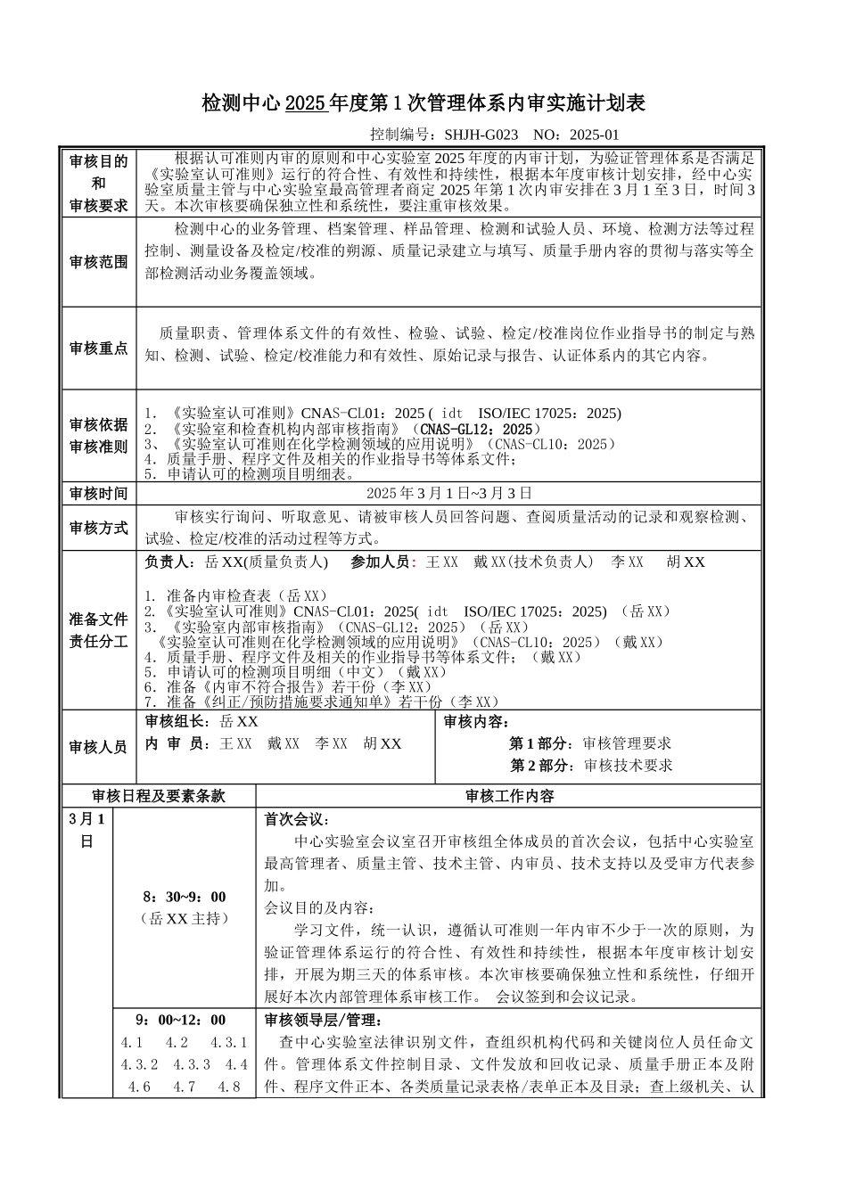 检验科2025年度内审工作计划表大学论文_第2页