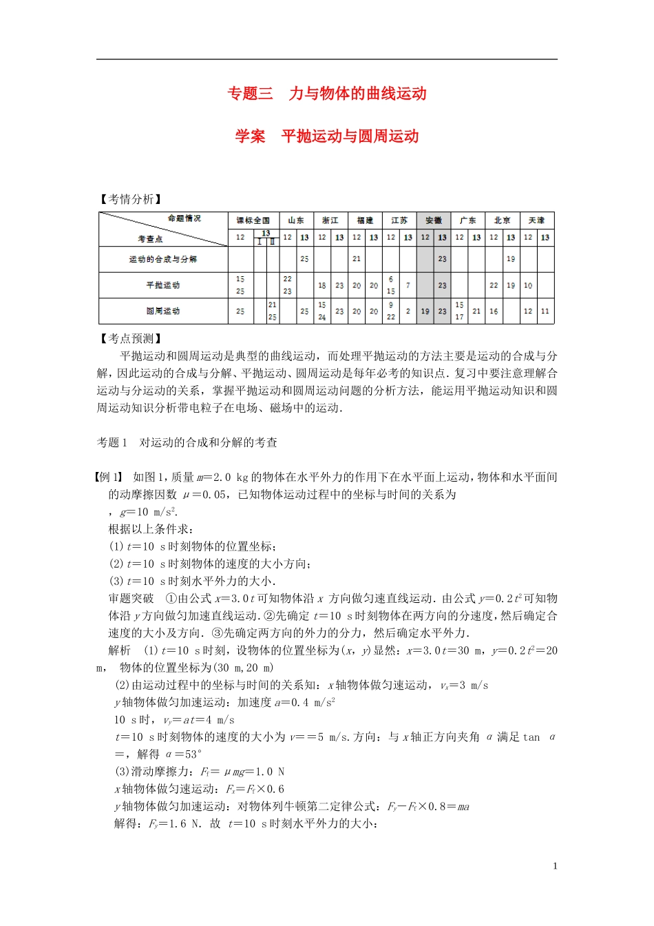 （安徽专用）2014年高考物理二轮 考前三个月 第一部分 专题三 平抛运动与圆周运动学案_第1页