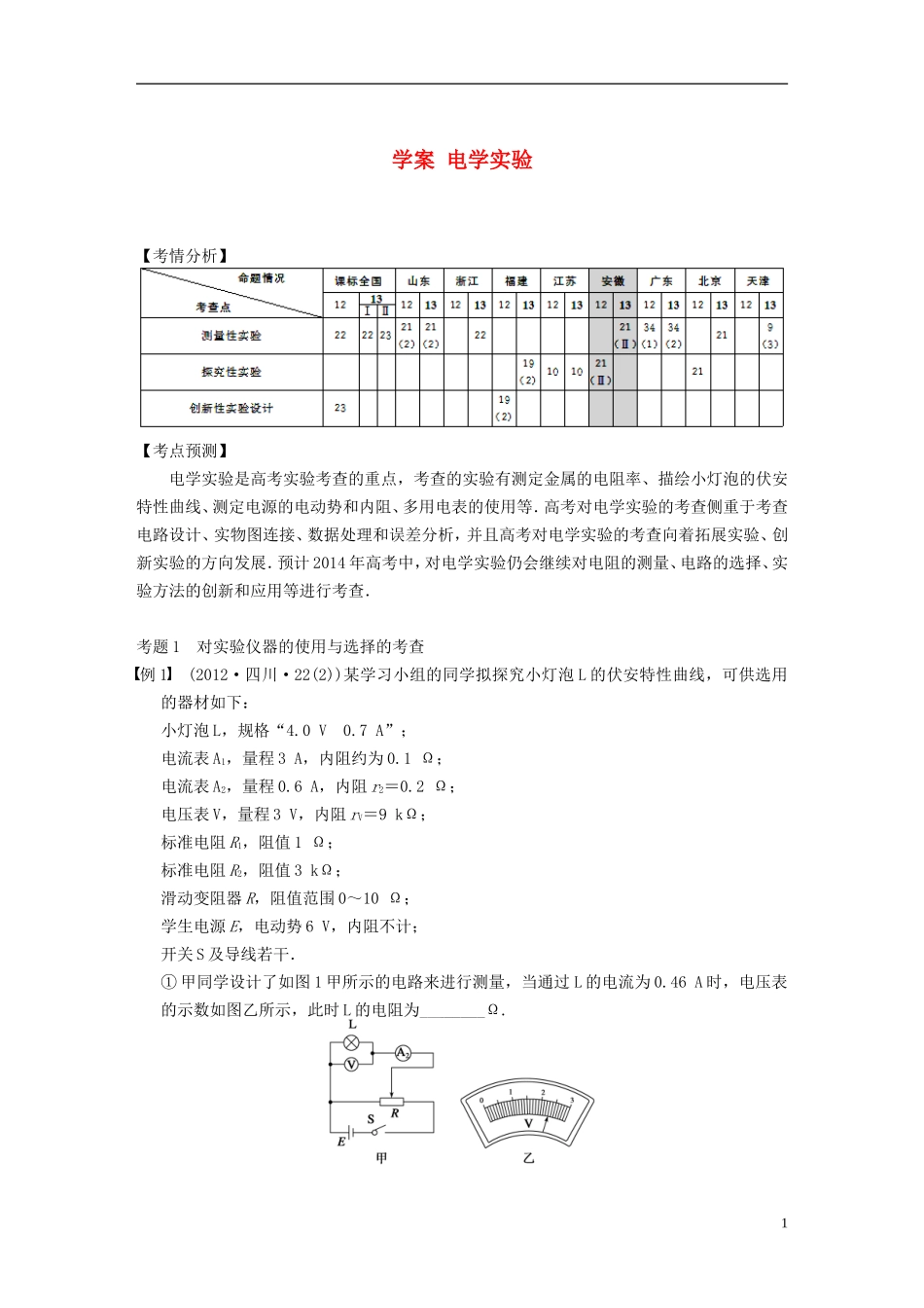 （安徽专用）2014年高考物理二轮 考前三个月 第一部分 专题十 电学实验学案_第1页