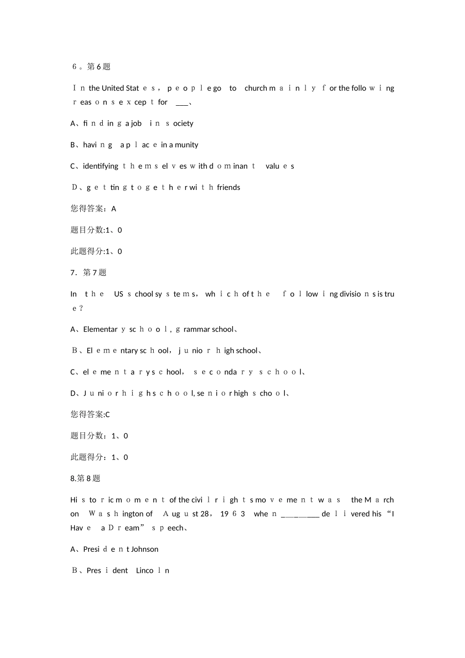 正确答案2025年秋季《英语国家概况》在线作业_第3页