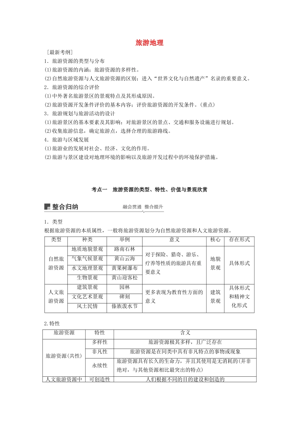 （全国通用）高考地理大一轮复习 旅游地理学案 新人教版选修3-新人教版高三选修3地理学案_第1页
