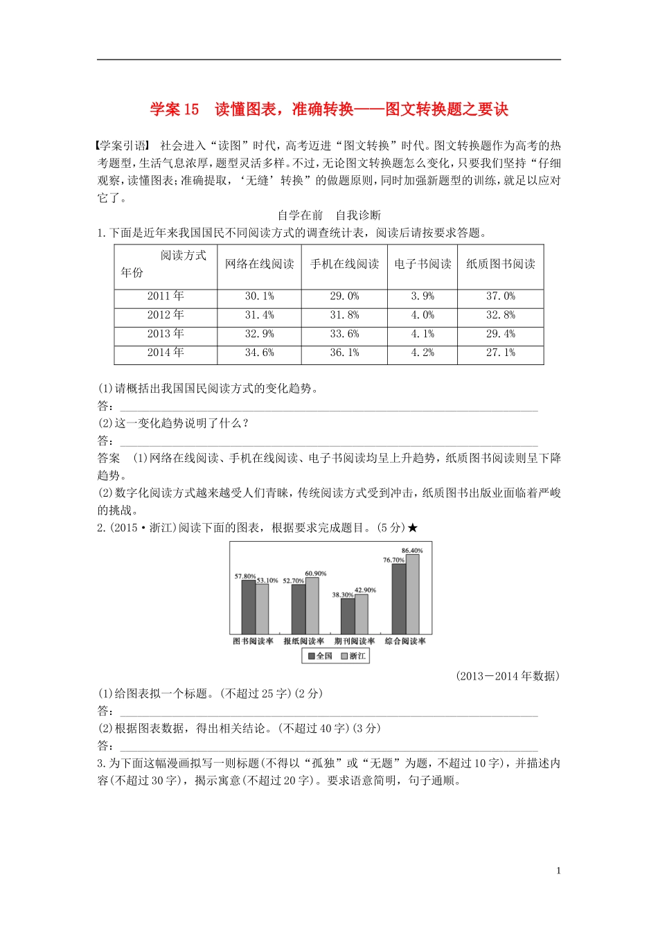 （全国通用）高考语文二轮复习 第六章 语言表达和运用 学案15 读懂图表，准确转换-图文转换题之要诀-人教版高三全册语文学案_第1页