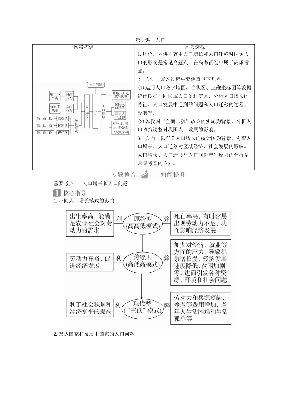 （全国通用）高考地理二轮复习 第一篇 专题与热点 专题二 人文地理事象及其发展 第1讲 人口教学案-人教版高三全册地理教学案_第1页